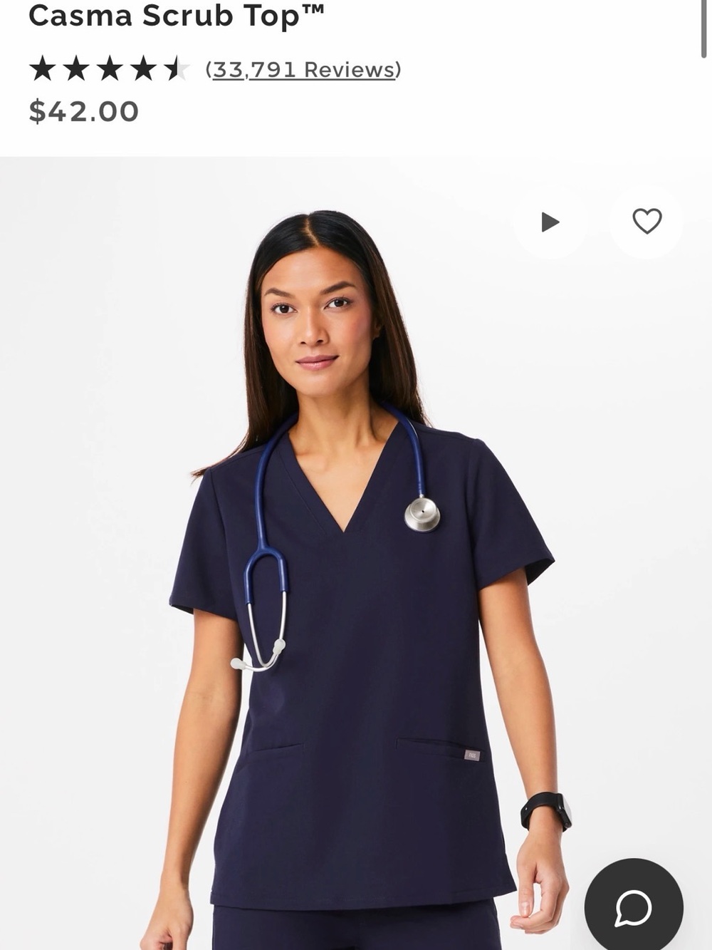 Figs Casma V-Neck Scrub Top - Navy